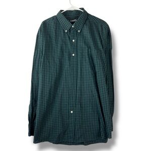 Chaps Shirt Mens Easy Care 2XB 2X Big Black Green Plaid Flannel Button Down